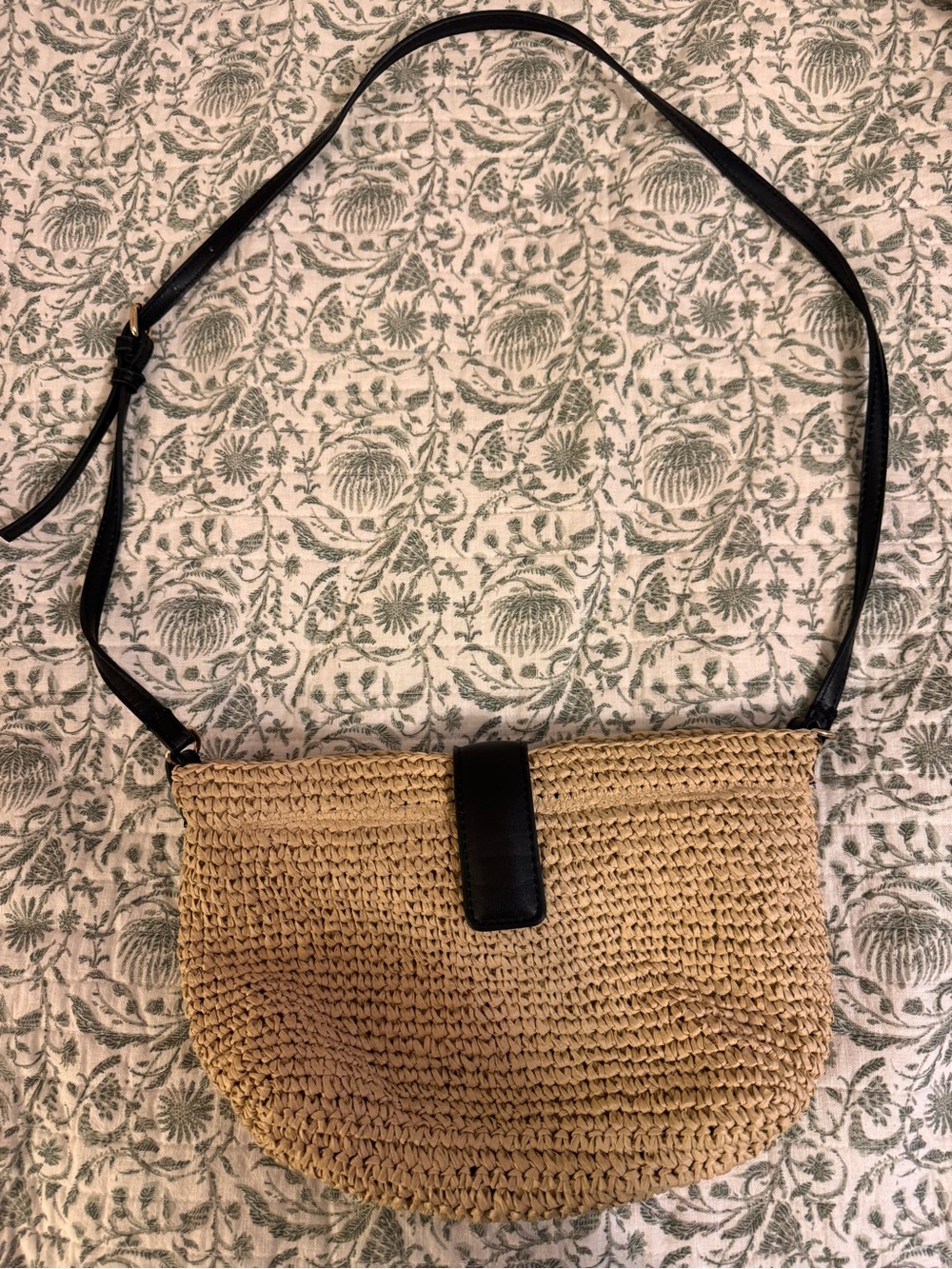 Zara Tan Woven Crossbody with Black Strap